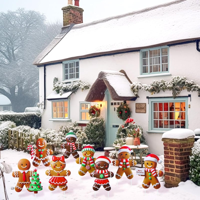 Memorywuu 8 Pcs Christmas Gingerbread Man Yard Signs with Stakes Outdoor 3D Gingerbread House Decoration Xmas Yard Stakes Lawn Signs for Christmas Holiday Pathway Garden Patio Party Favors(Classic) - Image 5